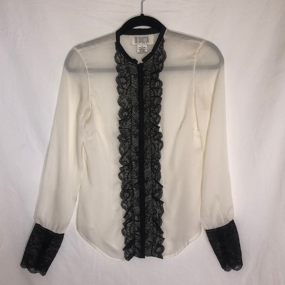 Sheer button down blouse cream colored